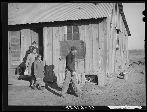 Children of Pomp Hall, Negro tenant farmer, leaving house for school. Creek County, Oklahoma. See general caption number 23