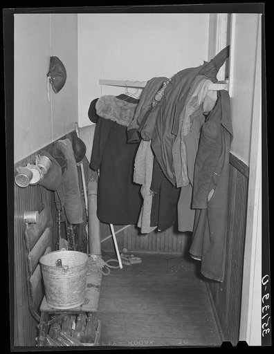 Drinking bucket and cups and wraps of Negro children attending rural school in Creek County, Oklahoma