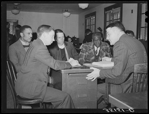 Conference of county FSA (Farm Security Administration) supervisors and officials of local chapter of UCAPAWA (United Cannery, Agricultural, Packing and Allied Workers of America), headed by state representative to national organization. The union is asking for food, loans and work for local sharecr