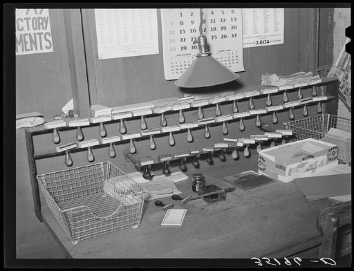 Shipping clerk's desk. Farm equipment warehouse, Oklahoma City, Oklahoma