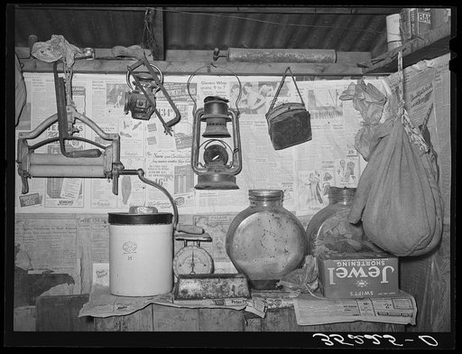 Corner of kitchen of Pomp Hall, Negro tenant farmer. Creek County, Oklahoma. See general caption number 23