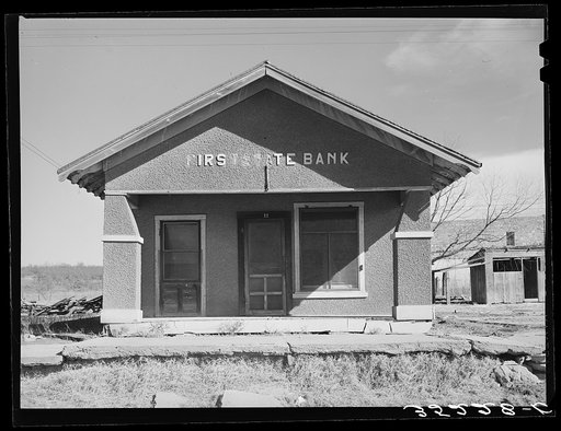 Untitled photo, possibly related to: Deserted bank building in the oil ghost town of Slick, Oklahoma