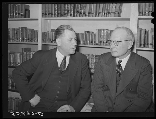 Sheriff and Mayor talking at the Jaycees' party. Eufaula, Oklahoma. See general caption number 25