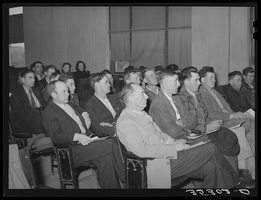 Farmers who are leaders in their communities at meeting to discuss AAA (Agricultural Adjustment Administration) program. Eufaula, Oklahoma