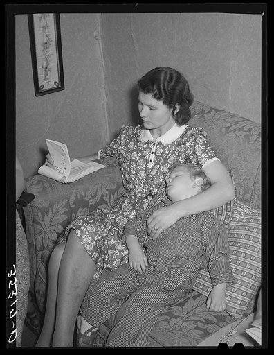 Farm woman and son at home demonstration meeting. McIntosh County, Oklahoma
