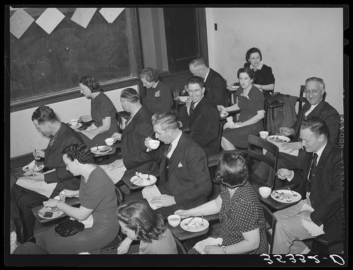 Jaycee members and their wives eating in room of high school where they had a buffet supper. Eufaula, Oklahoma. See general caption number 25