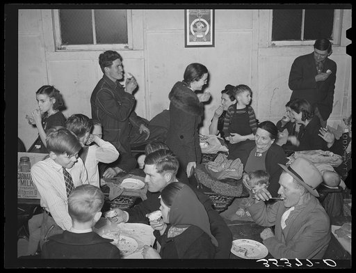 Eating pie at pie supper in Muskogee County, Oklahoma. See general caption number 24