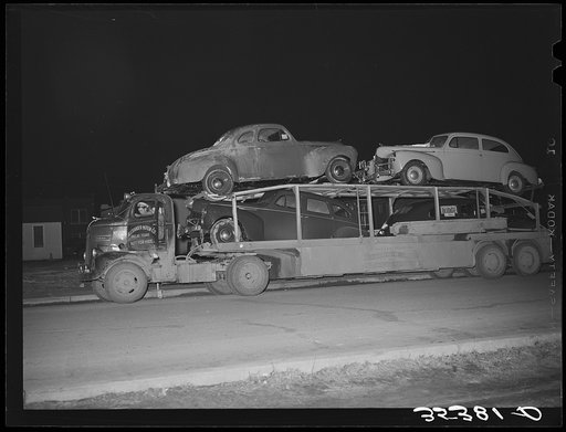 Auto transport passing through Eufaula, Oklahoma