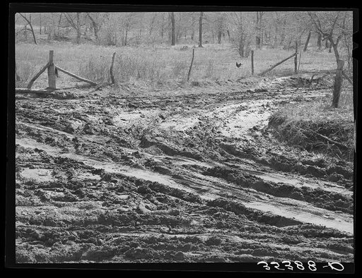 Intersection of muddy roads. McIntosh County, Oklahoma