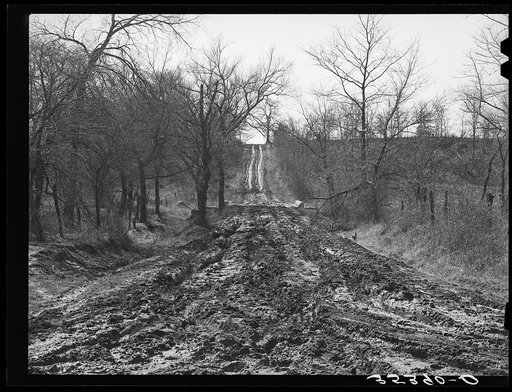 Untitled photo, possibly related to: Intersection of muddy roads. McIntosh County, Oklahoma