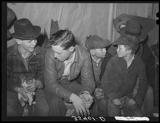 Farm boys at play party in McIntosh County, Oklahoma. See general caption number 26