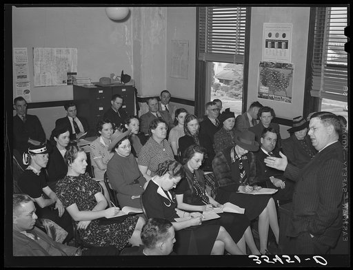 Regional FSA (Farm Security Administration) official talking to FSA officials and supervisors at a district meeting. San Angelo, Texas