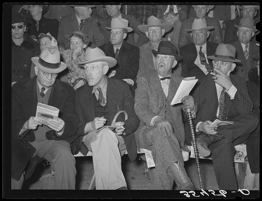 Cattlemen at auction of prize beef steers and breeding stock at San Angelo Fat Stock Show. San Angelo, Texas