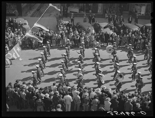 San Angelo High School band leading the parade which opened the San Angelo Fat Stock Show. Texas