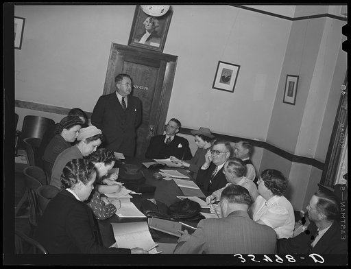FSA (Farm Security Administration) regional official talking to a group of FSA officials and supervisors at a district meeting at San Angelo, Texas