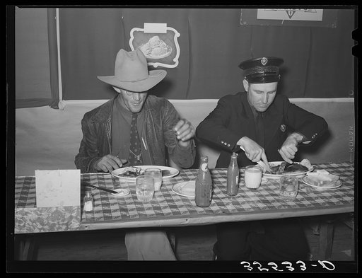 Eating lunch at a restaurant on the grounds of the San Angelo Fat Stock Show. San Angelo, Texas