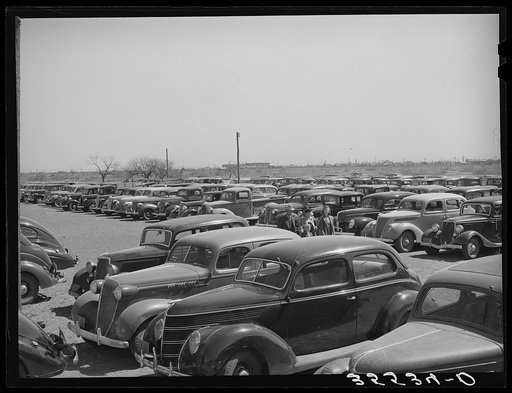 Parked cars at the San Angelo Fat Stock Show. San Angelo, Texas