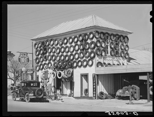 Secondhand tires displayed for sale. San Marcos, Texas