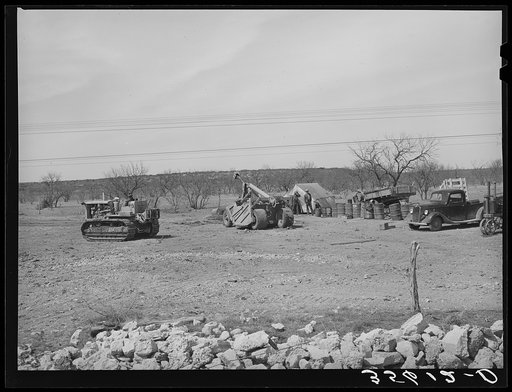 Road workers' equipment in Menard County, Texas