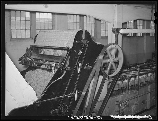Mohair being fed into scouring tubs at wool and mohair scouring plant. San Marcos, Texas