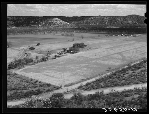 Ranchouse and surrounding pastures of a goat and sheep raiser in Kimble County, Texas