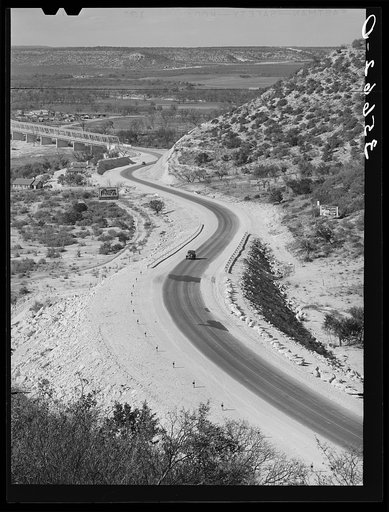 Highway leading into Junction, Texas, which is in the center of the goat and sheep raising country of west Texas