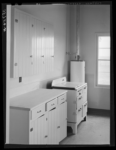 Untitled photo, possibly related to: Kitchen in the community building at the migratory labor camp. Robstown, Texas