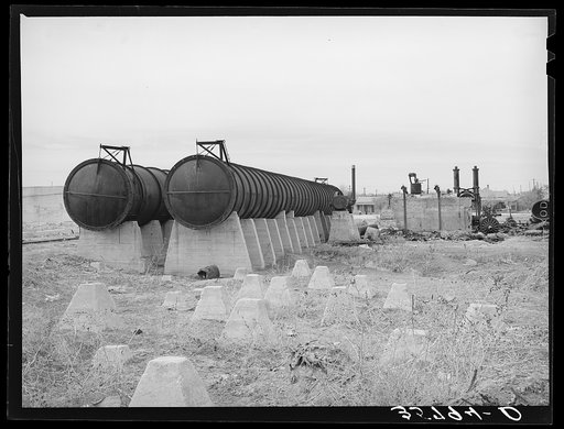 Wreckage of burned cotton gin and compress at Big Spring, Texas