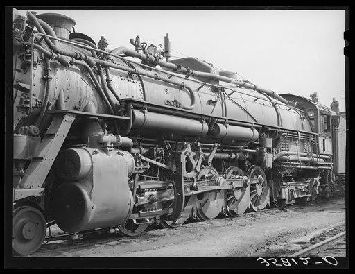 Detail of passenger locomotive while in the yard at Big Spring, Texas