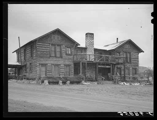Navajo Lodge, Datil, New Mexico. This was an old ranch house in the mountains. About thirty years ago the rancher who owned it had it dismantled and moved it piece by piece and rebuilt it at its present location. He is now dead and the house is used as a hotel principally for summer visitors