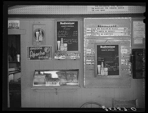 Bill of fare at tourist camp. Roosevelt, Arizona