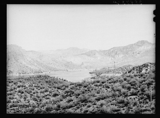 Main irrigation ditches follow the hillsides from Roosevelt Dam. Gila County, Arizona