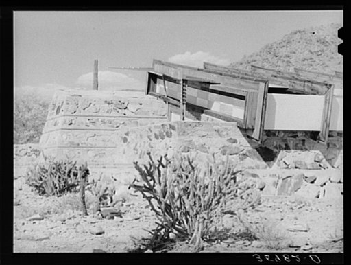 Detail of construction of Frank Lloyd Wright's winter quarters at foot of McDowell Mountain. Maricopa County. Arizona