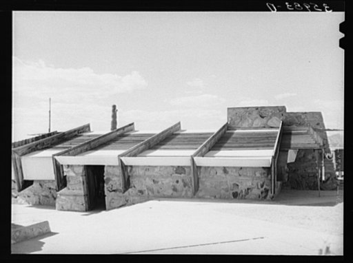 Detail of roof of drafting room of Frank Lloyd Wrights winter quarters at foot of McDowell Mountain. Maricopa County, Arizona. This roof is of heavy canvas and produces a favorable and even light for drafting work