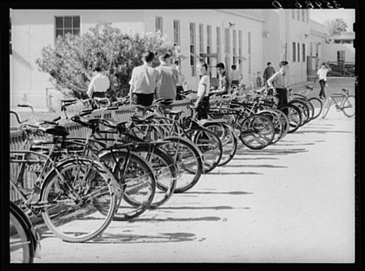 Row of bicycles belonging to students of Phoenix Union High School. Phoenix, Arizona