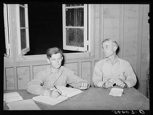 President and secretary of the camp committee at the Aqua Fria migratory labor camp, Arizona. Members of the committee are elected by the entire camp population and the committee in turn elects its own officers