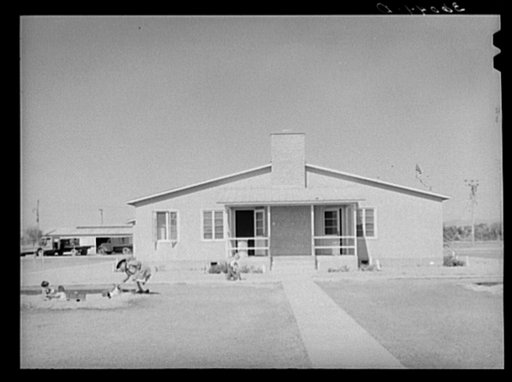Rear of the community buiding is used for the WPA (Work Projects Administration) nursery school. Agua Fria migratory labor camp, Arizona