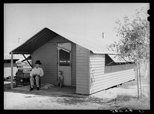 Type of individual family metal shelter at the Agua Fria migratory labor camp. Arizona