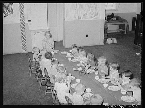 Children of agricultural workers are served lunch at the WPA (Work Projects Administration) nursery school at the Agua Fria migratory labor camp. Arizona