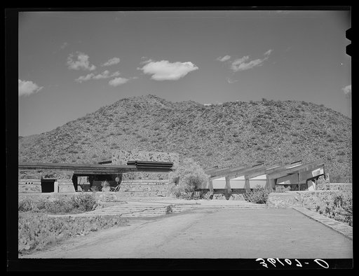 The winter quarters of Frank Lloyd Wright architectual group at foot of McDowell Mountain. Maricopa County, Arizona