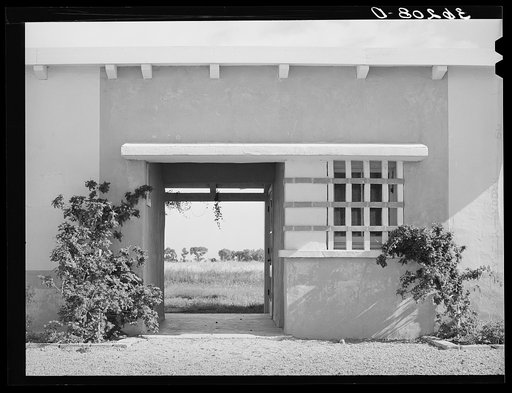 Untitled photo, possibly related to: Detail of entrance to the community building at the Arizona part-time farms. Maricopa County, Arizona