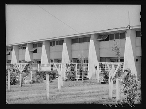 Backyards of apartment building at the Arizona part-time farms. Maricopa County, Arizona