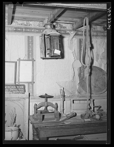 Noose, lantern and other relics of old days in the Bird Cage Theater museum at Tombstone, Arizona. Tombstone was one of the famous mining towns in the 1880s and 90s and was also famous for its entertainment, both legal and illegal