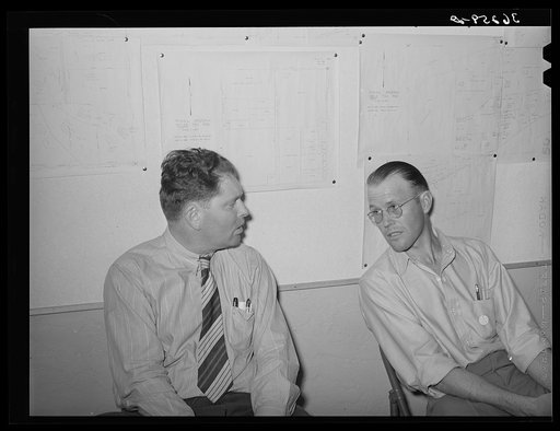 FSA (Farm Security Administration) officials at board meeting at the Casa Grande Valley Farms. Pinal County, Arizona