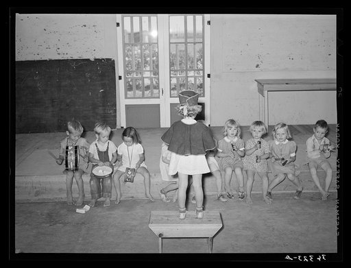 Children's "band" at the WPA (Work Projects Administration) nursery school at the Casa Grande Valley Farms. Pinal County, Arizona