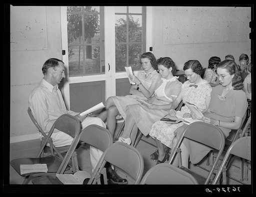 Sunday school in the community building at the Casa Grande Farms. Pinal County, Arizona