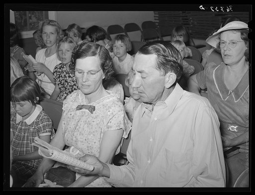 Singing at Sunday school in the community building. Casa Grande Valley Farms, Pinal County, Arizona