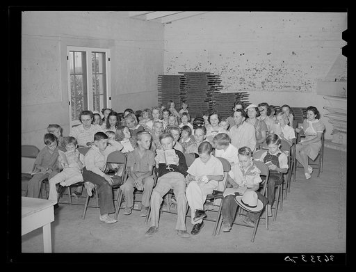 Sunday school in the community building of the Casa Grande Valley Farms. Pinal County, Arizona