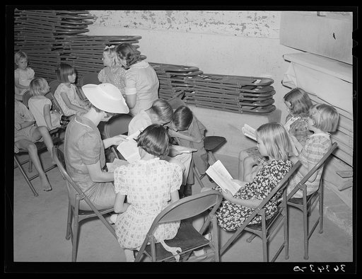 Sunday school at the community house of the Casa Grande Valley Farms. Pinal County, Arizona