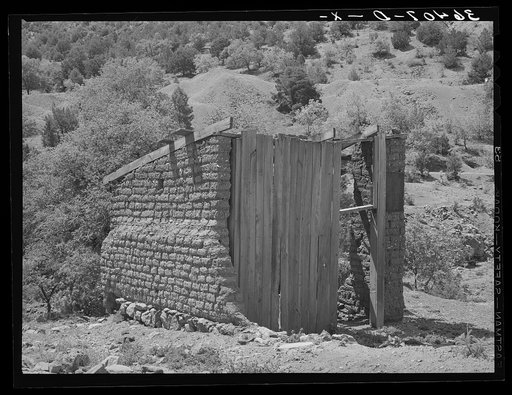 Remains of adobe buildings in the ghost mining town of Georgetown, New Mexico